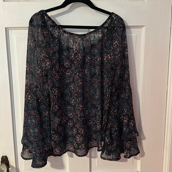 Lily White Long Sleeve Sheer Ruffled Boho Peasant Women's Top Size Small - Picture 10 of 10